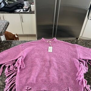 Chelsea & Violet Pink Fringed Sweater